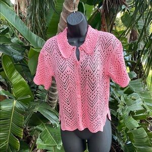 H&M crochet knit top or cardigan with polo style collar